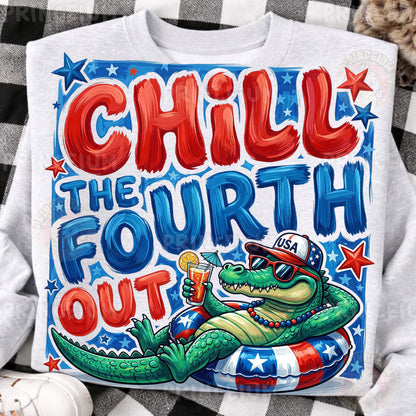 Chill The Fourth Out PNG, Funny 4th of July Alligator Shirt Design, Patriotic Summer Sublimation