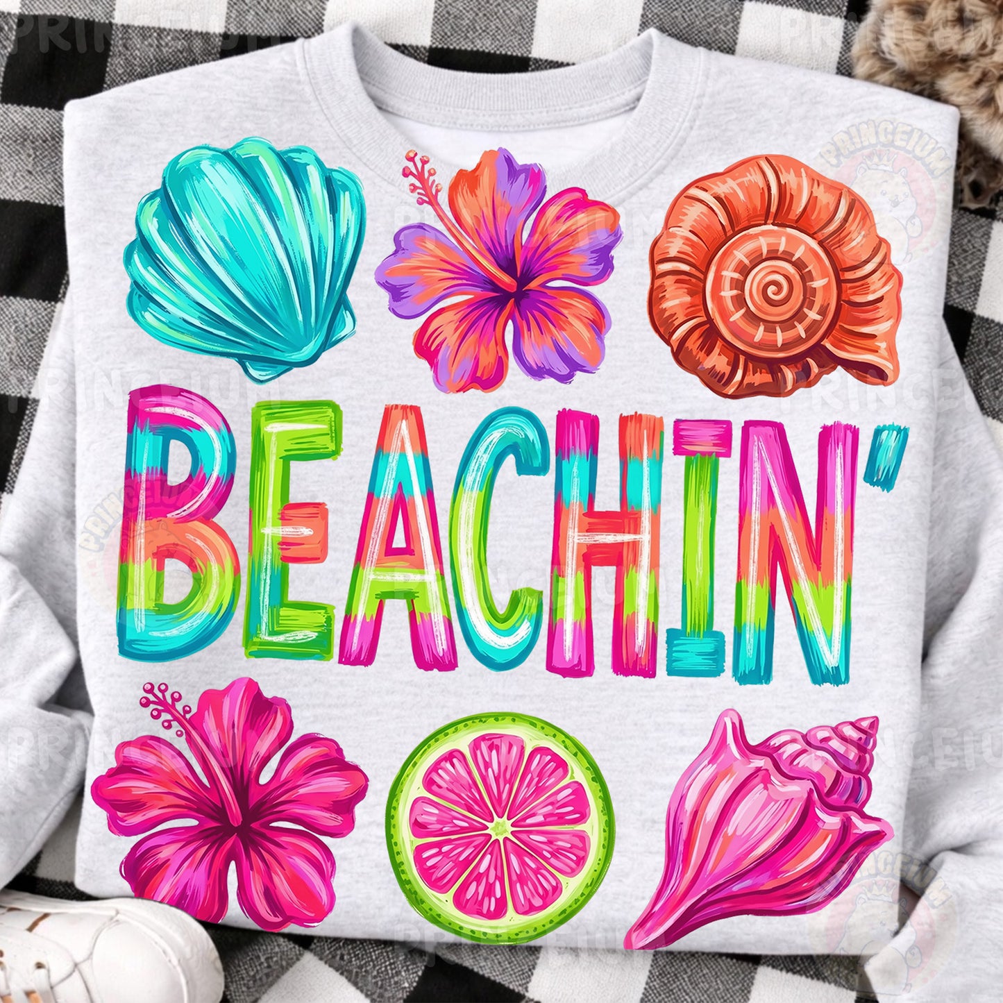 Beachin PNG, Tropical Summer Shirt Design, Cute Coastal Graphic, Retro Beach Sublimation
