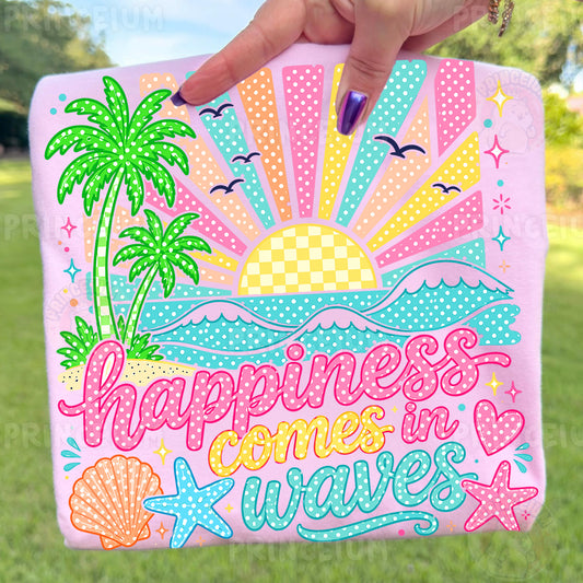 Happiness Comes in Waves PNG, Beach Summer Vacation Design, Cute Coastal Sublimation Graphic