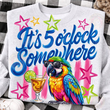 It's 5 O'Clock Somewhere PNG - Funny Parrot Sublimation Design for Shirts