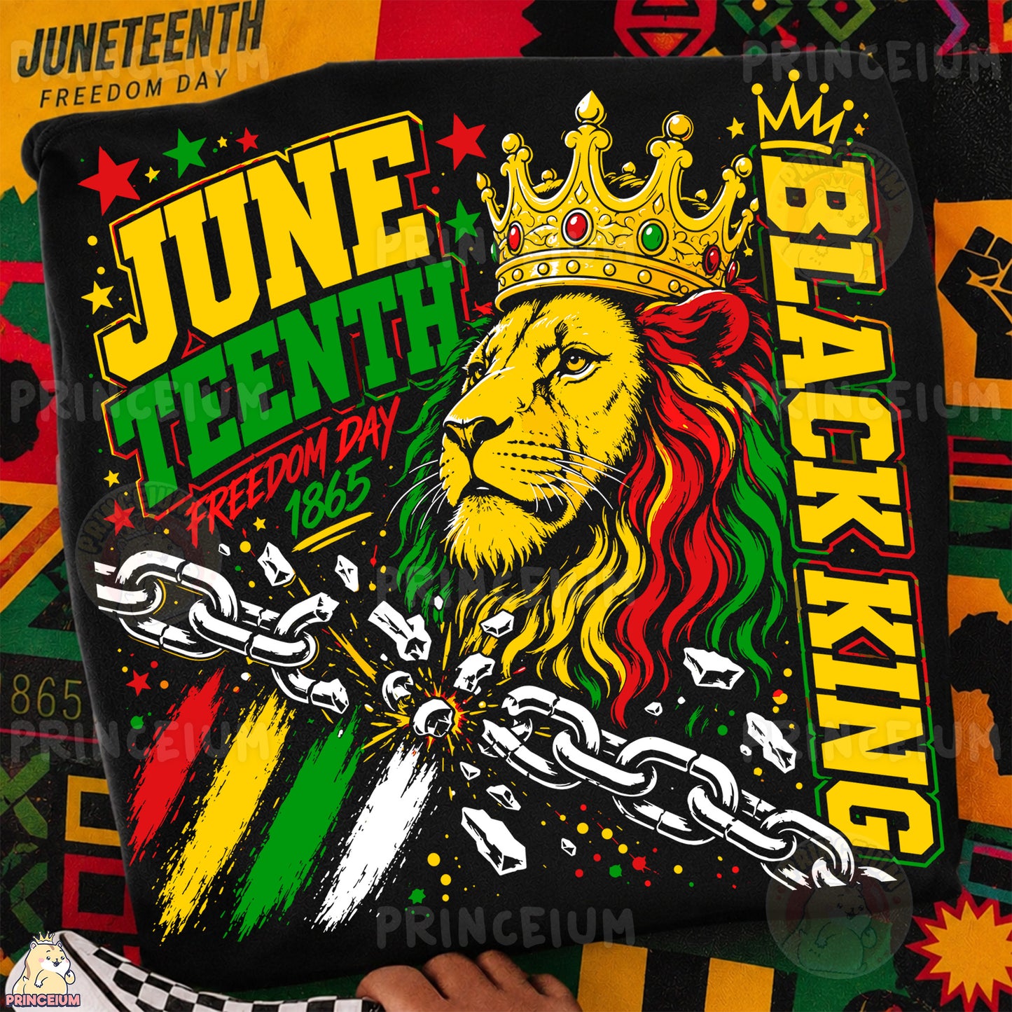 Black King Juneteenth Freedom Day 1865 Sublimation Design PNG Lion Crown Digital Download