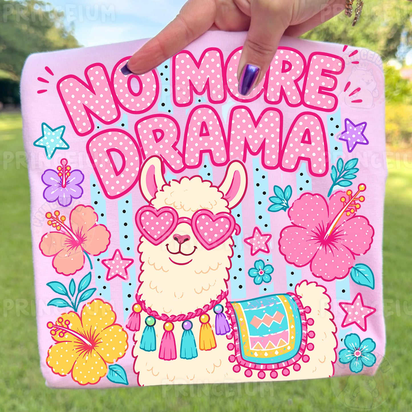 No More Drama Llama Sublimation Design PNG | Cute Llama with Heart Sunglasses Digital Download