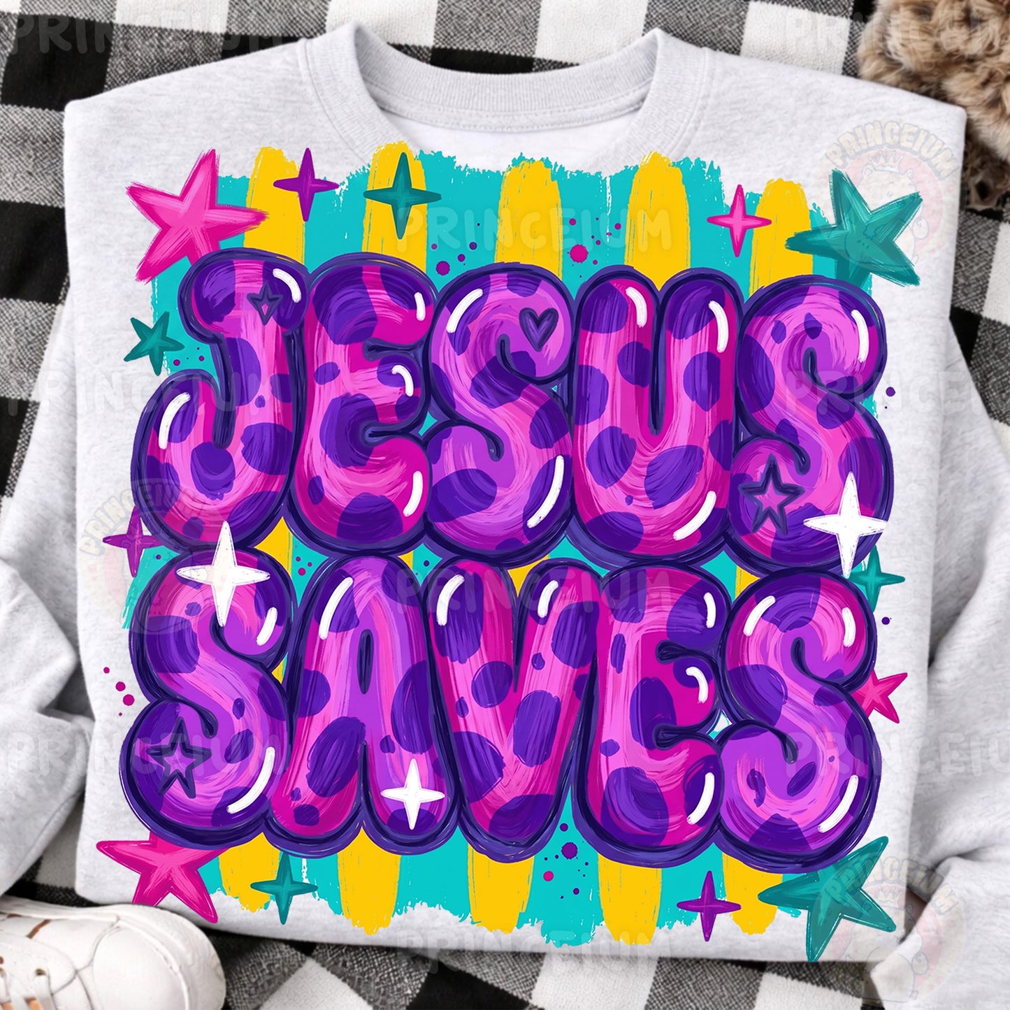 Jesus Saves Sublimation Design PNG | Colorful Leopard Print Christian Digital Download