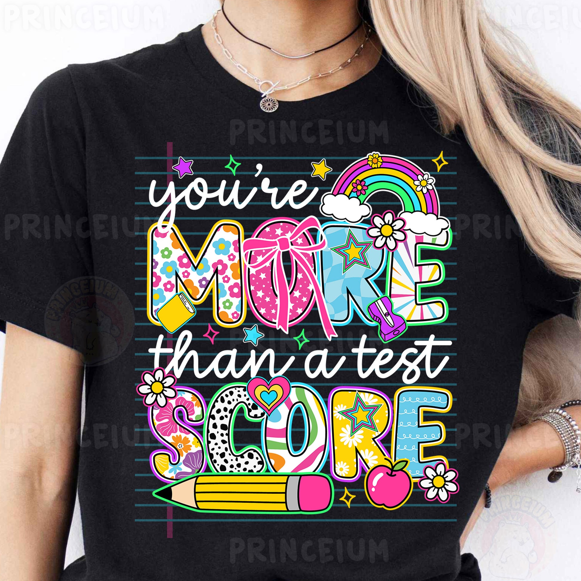 a woman wearing a t - shirt that says you're more than a test
