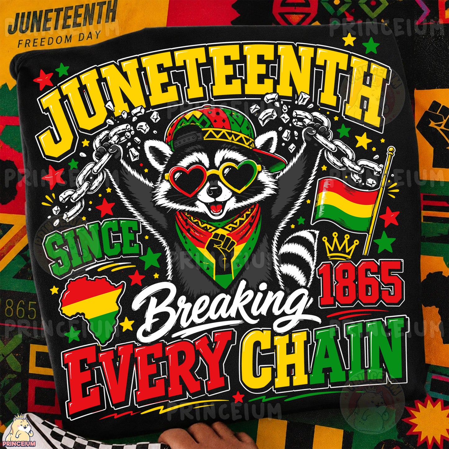 Juneteenth Raccoon Breaking Every Chain Sublimation Design PNG | Freedom Day 1865 Digital Download