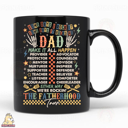 a black coffee mug with the words dad on it
