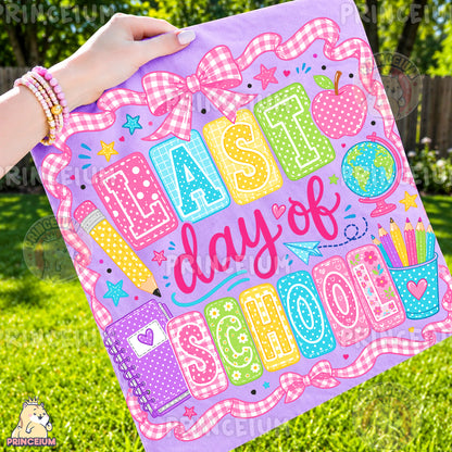 Last Day of School Sublimation Design PNG Teacher Gingham Bow Digital Download NEW26
