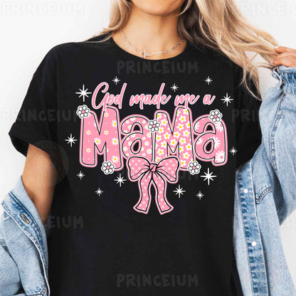 a woman wearing a black shirt with a pink bow