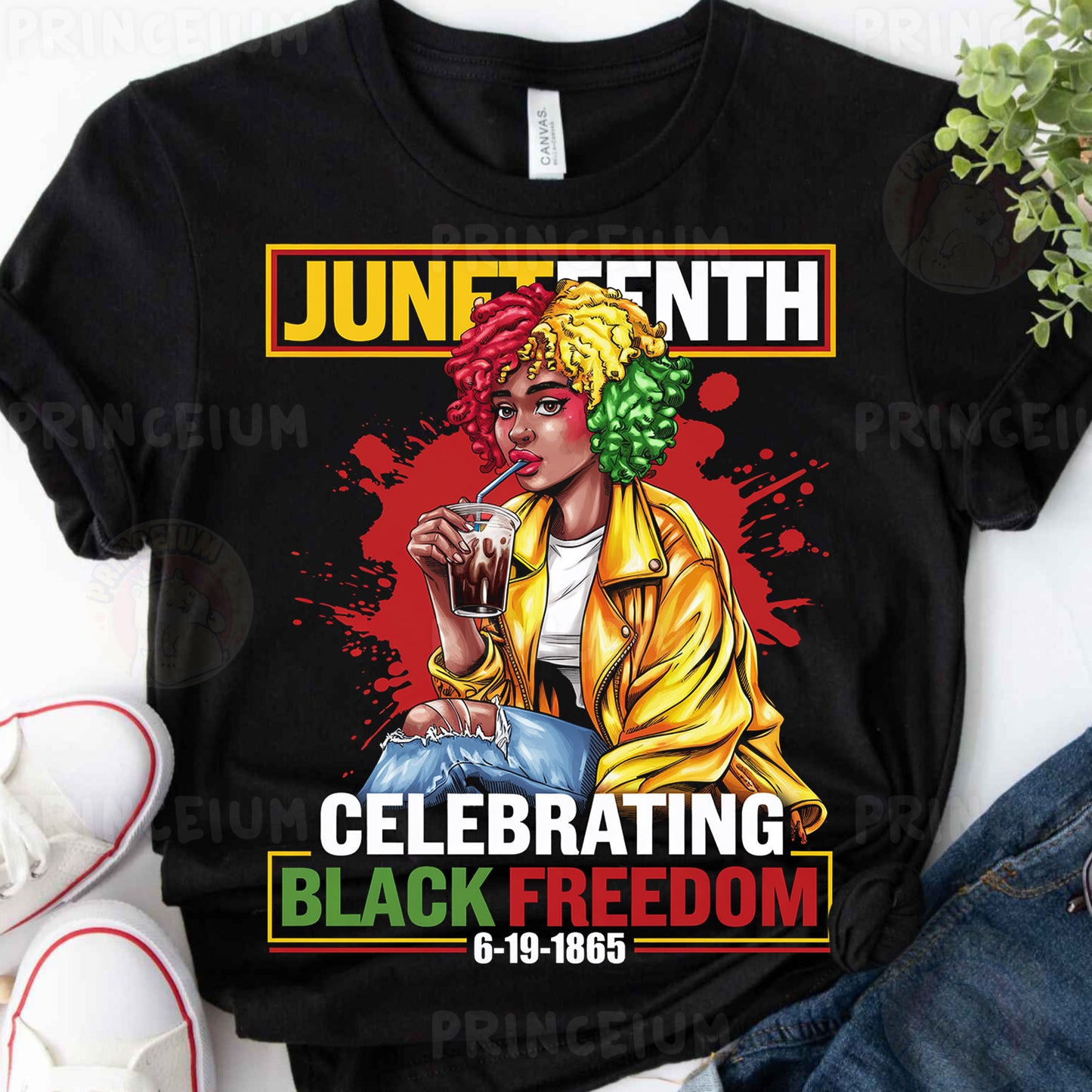 a black woman wearing a yellow jacket and drinking a drink