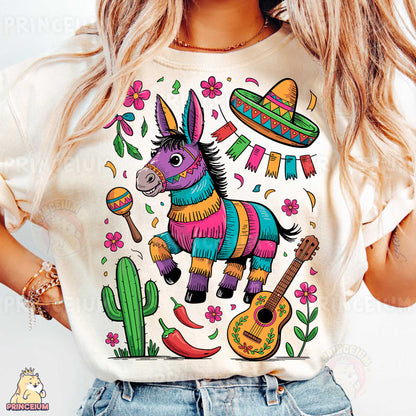 a woman wearing a t - shirt with a mexican donkey on it