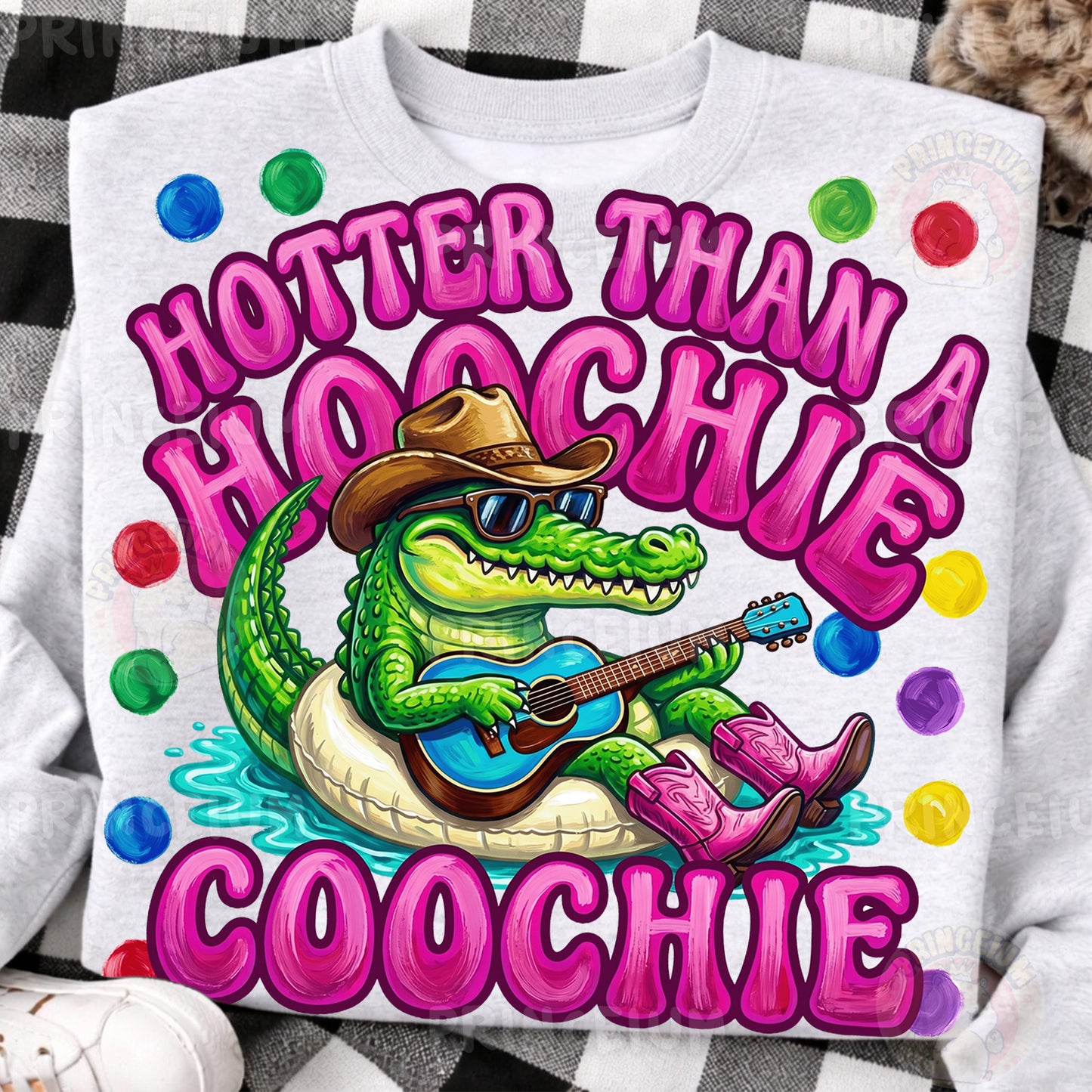 Hotter Than A Hoochie Coochie Sublimation Design PNG | Funny Alligator Cowboy Digital Download