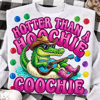 Hotter Than A Hoochie Coochie Sublimation Design PNG | Funny Alligator Cowboy Digital Download