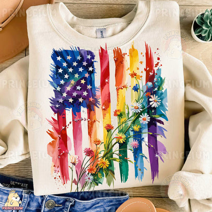 a t - shirt with the american flag painted on it