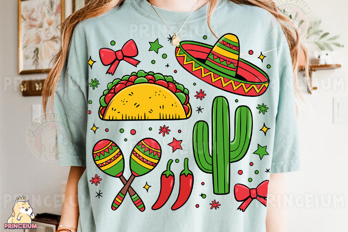 a woman wearing a t - shirt with a mexican theme