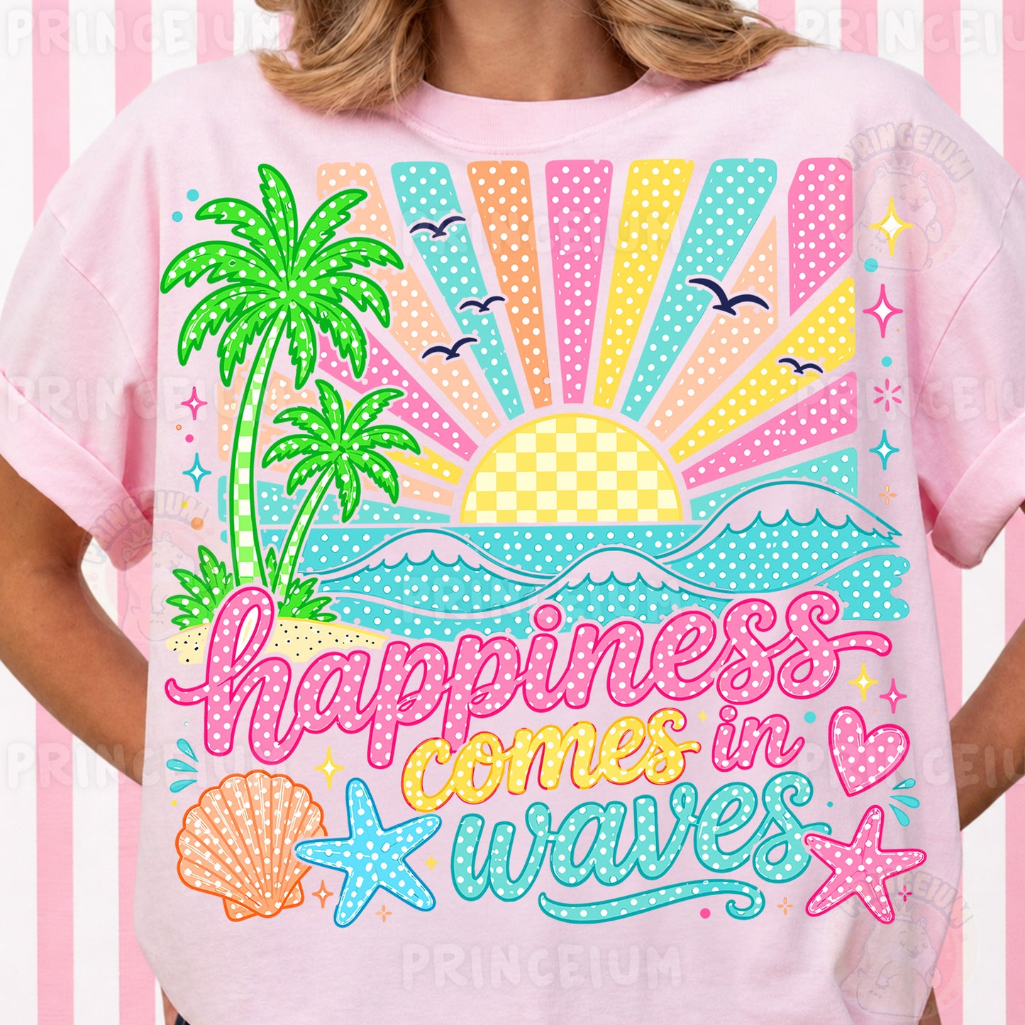 Happiness Comes in Waves PNG, Beach Summer Vacation Design, Cute Coastal Sublimation Graphic