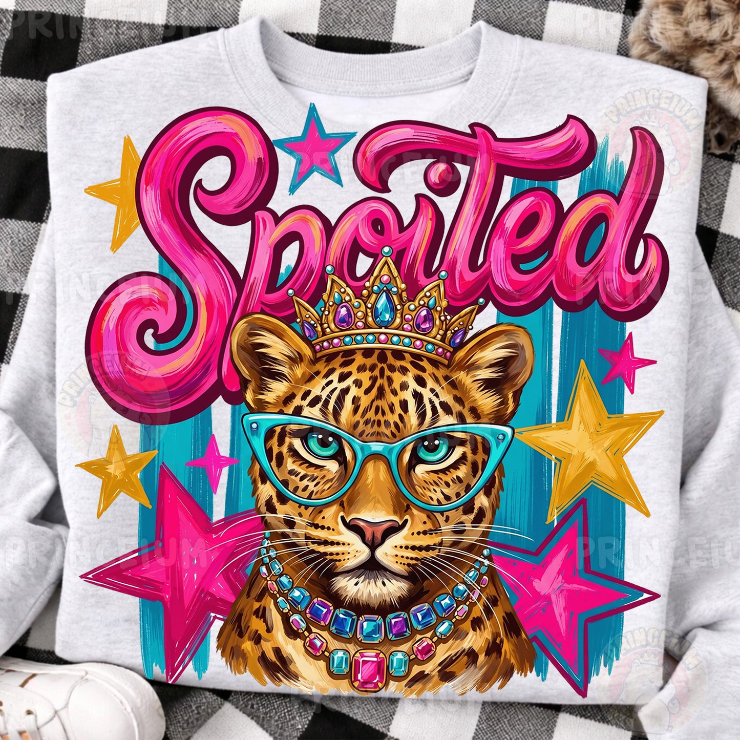 Spoiled Sublimation Design PNG  Glam Leopard with Crown Digital Download