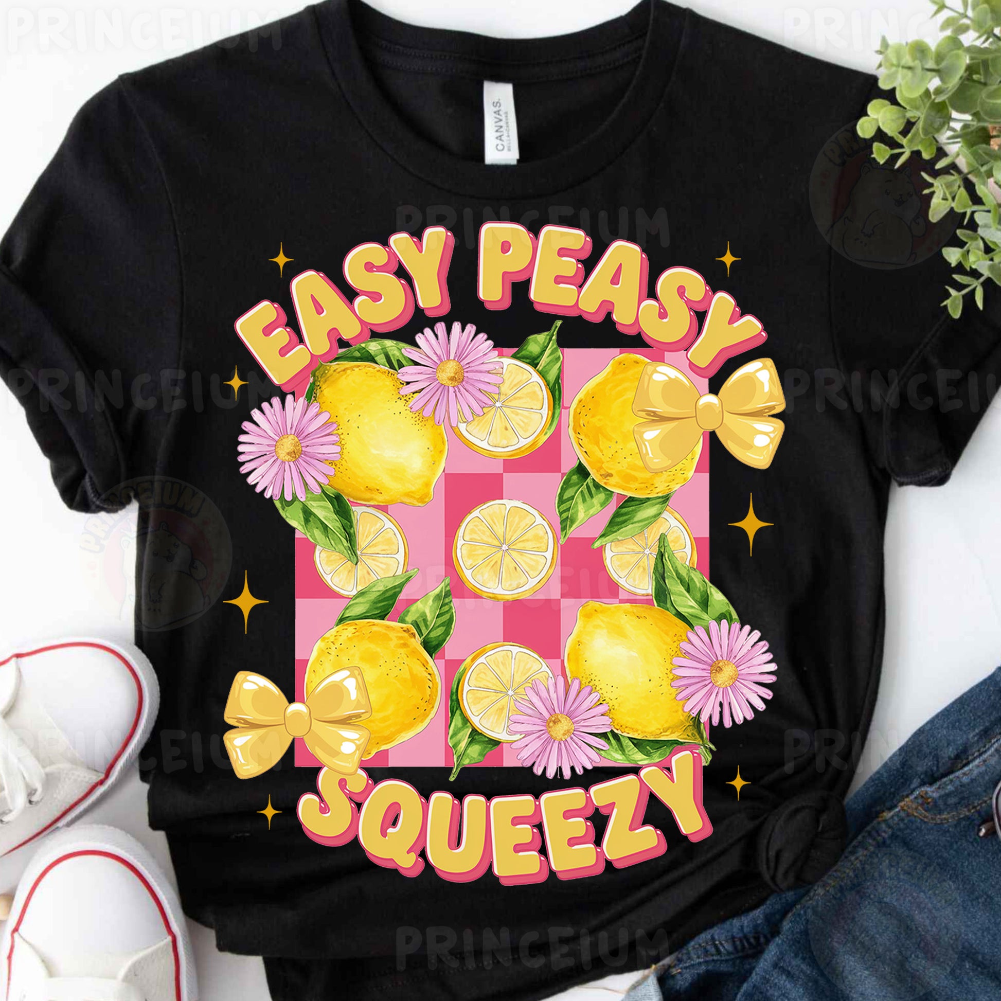 a t - shirt that says easy peasy with lemons and daisies