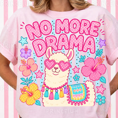 No More Drama Llama Sublimation Design PNG | Cute Llama with Heart Sunglasses Digital Download