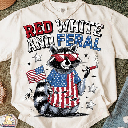 a raccoon wearing sunglasses and holding an american flag