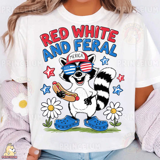 a woman wearing a red white and fera shirt