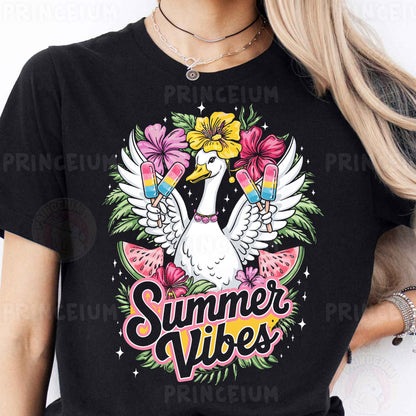 Summer Vibes Duck PNG – Cute Popsicle & Tropical Floral Digital Download