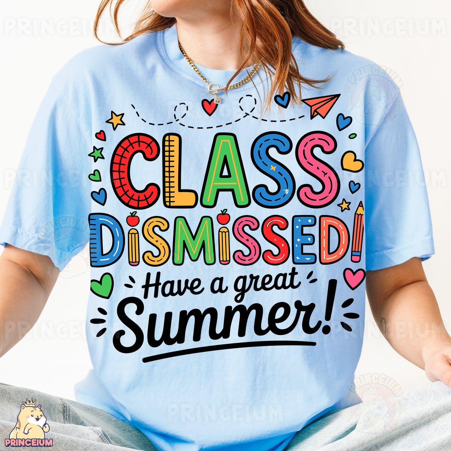 a woman sitting on a bed wearing a t - shirt that says class dism