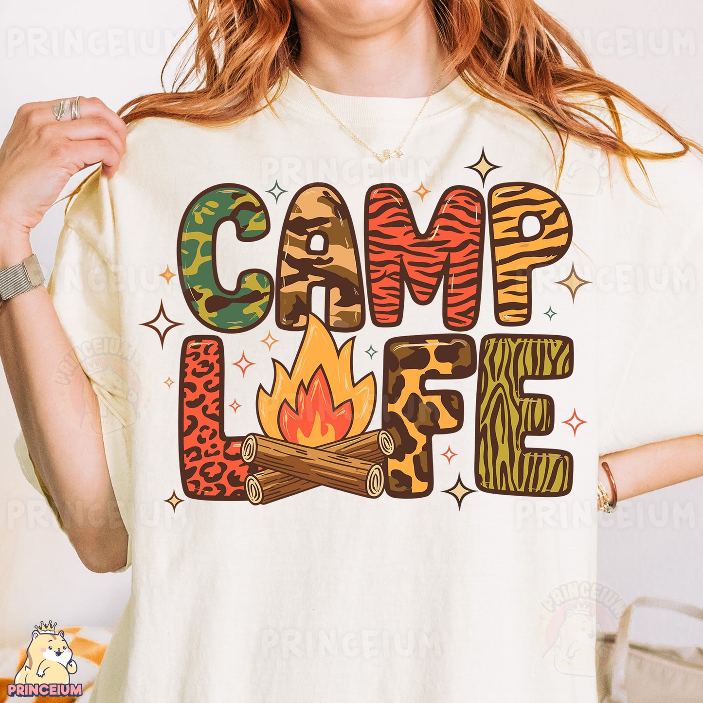 a woman wearing a t - shirt that says camp love