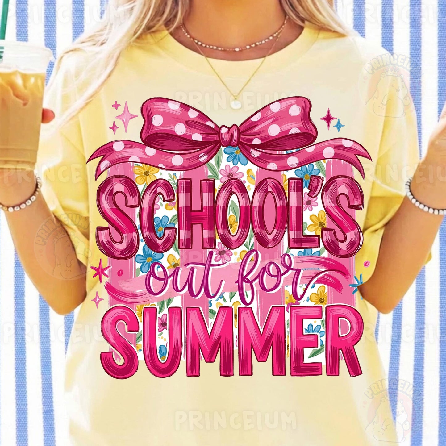 School's Out For Summer Sublimation Design PNG | Pink Bow Floral Digital Download