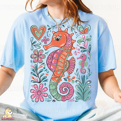 Colorful Seahorse PNG | Boho Floral Ocean Animal Sublimation Design