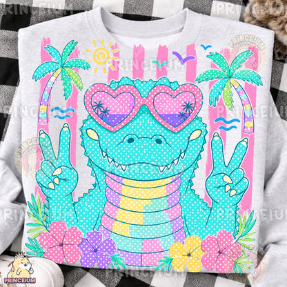 Cool Alligator Peace Sign Sublimation Design PNG Tropical Summer Digital Download NEW26