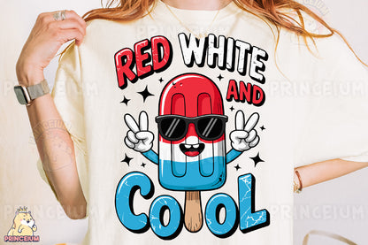 a woman wearing a red white and blue shirt