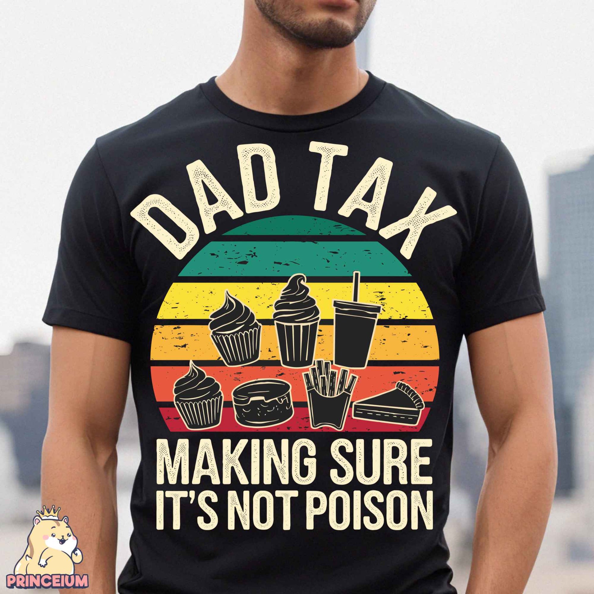 a man wearing a dad tax t - shirt