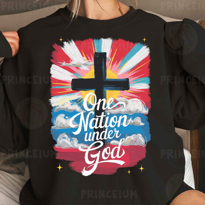 a woman wearing a black shirt with a cross on it