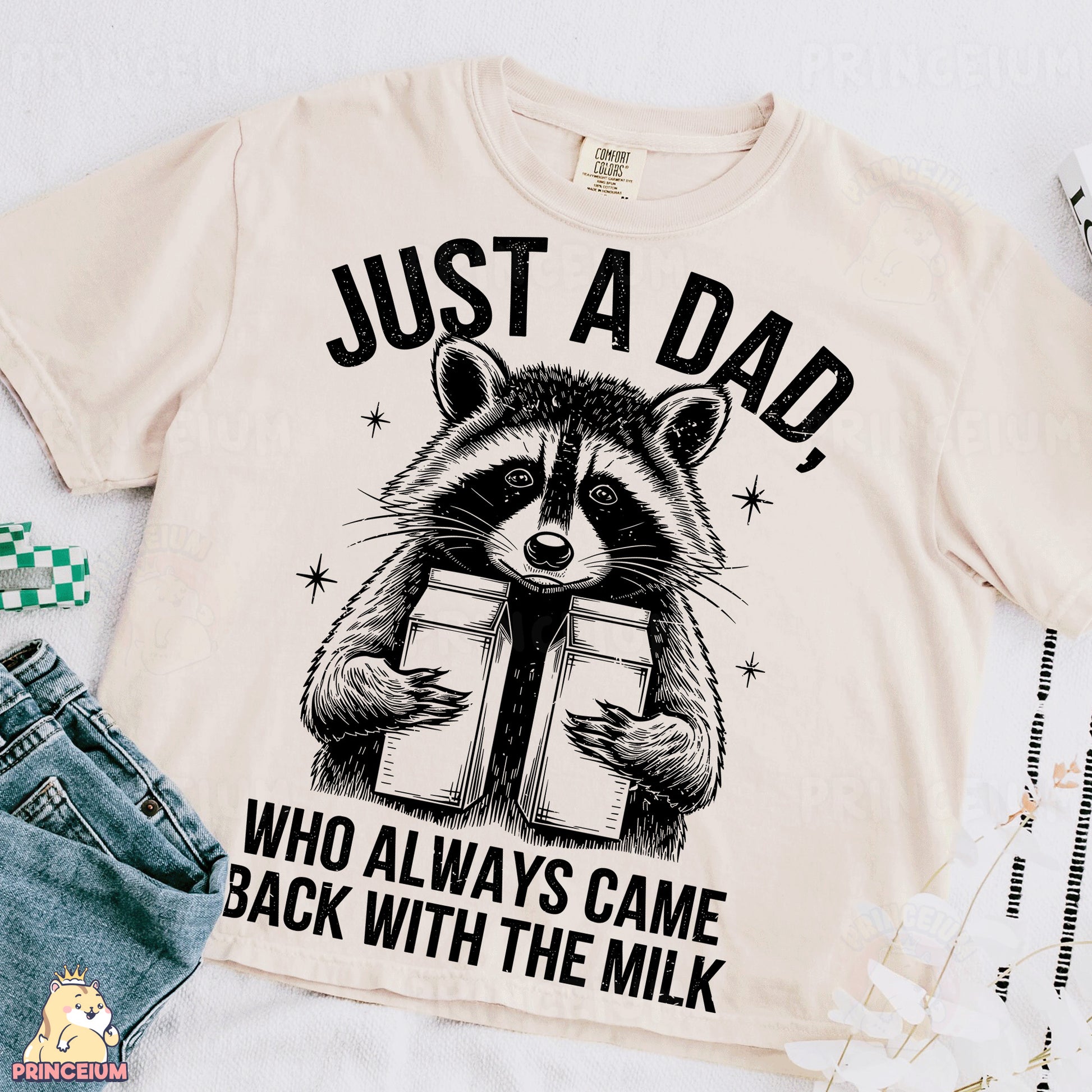 a raccoon is holding a box with a message on it