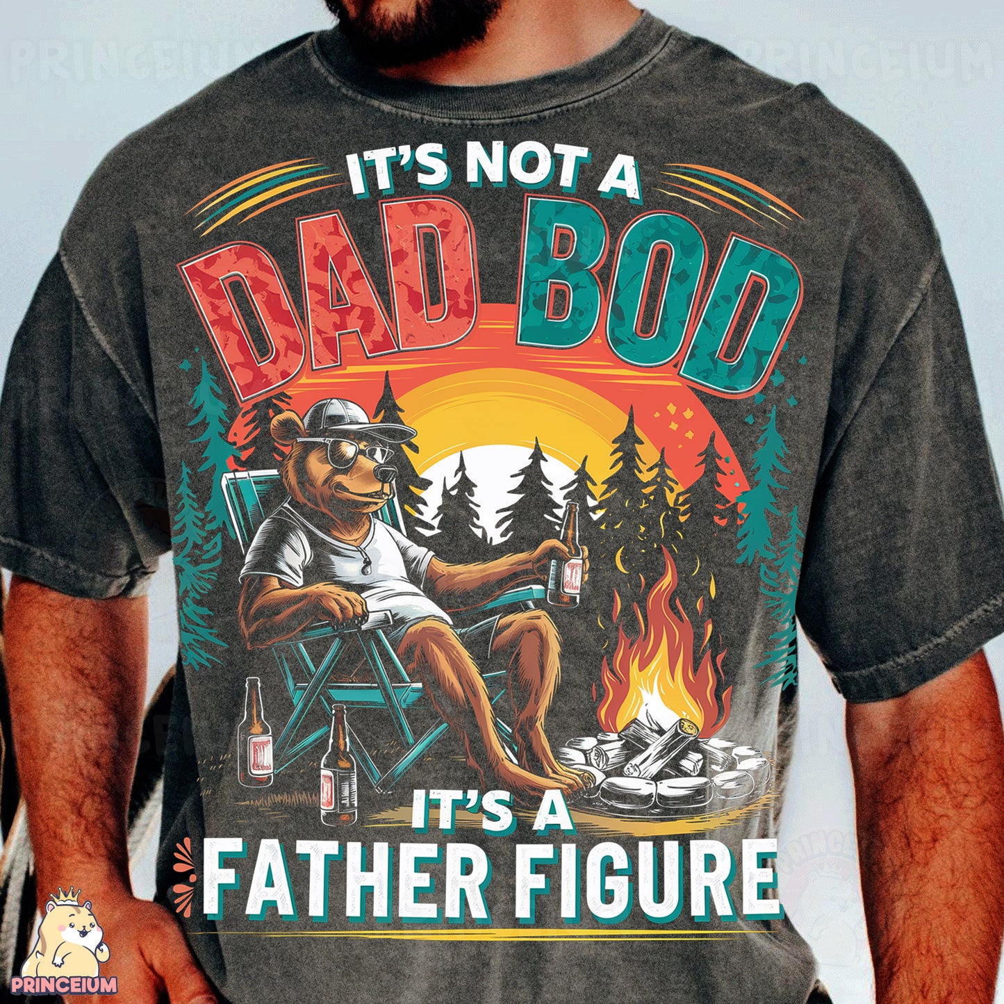a man wearing a shirt that says it's not a dad bod it