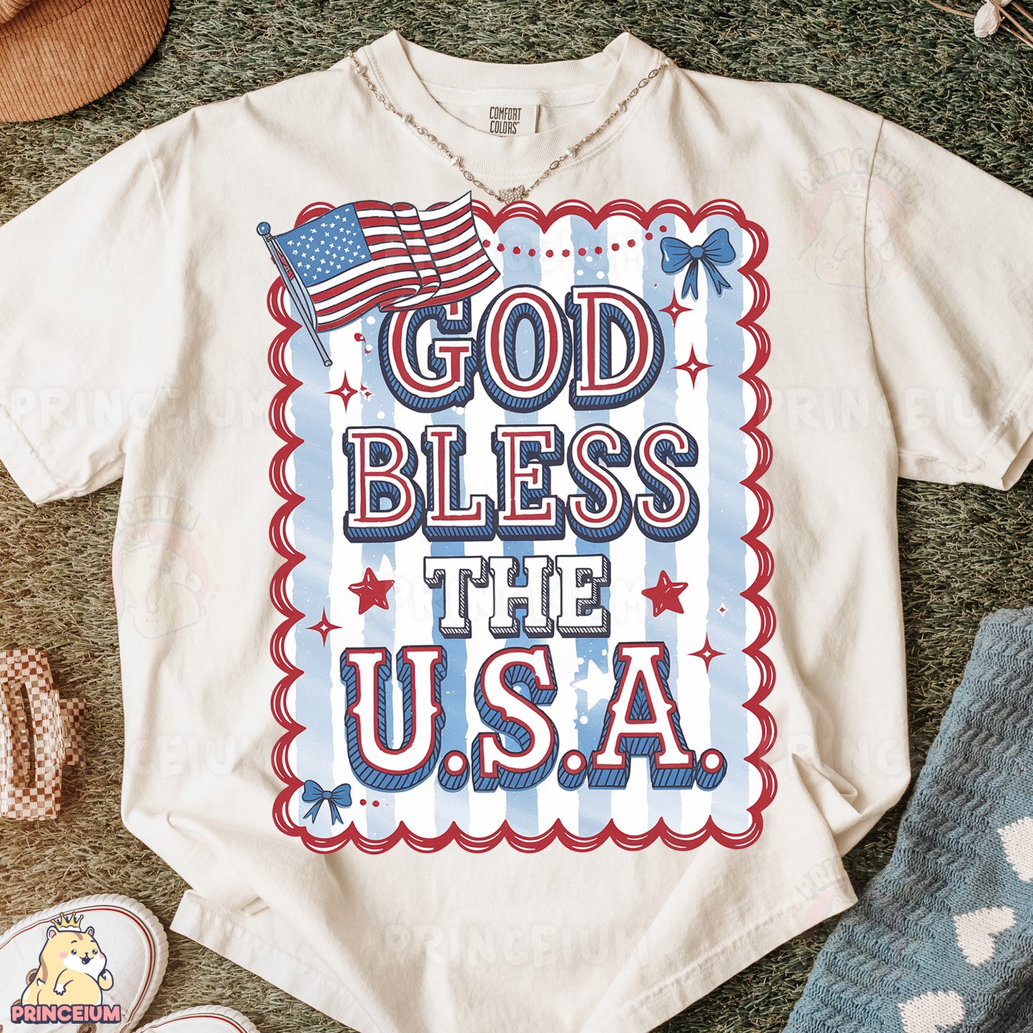 a t - shirt with the words god bless the usa on it