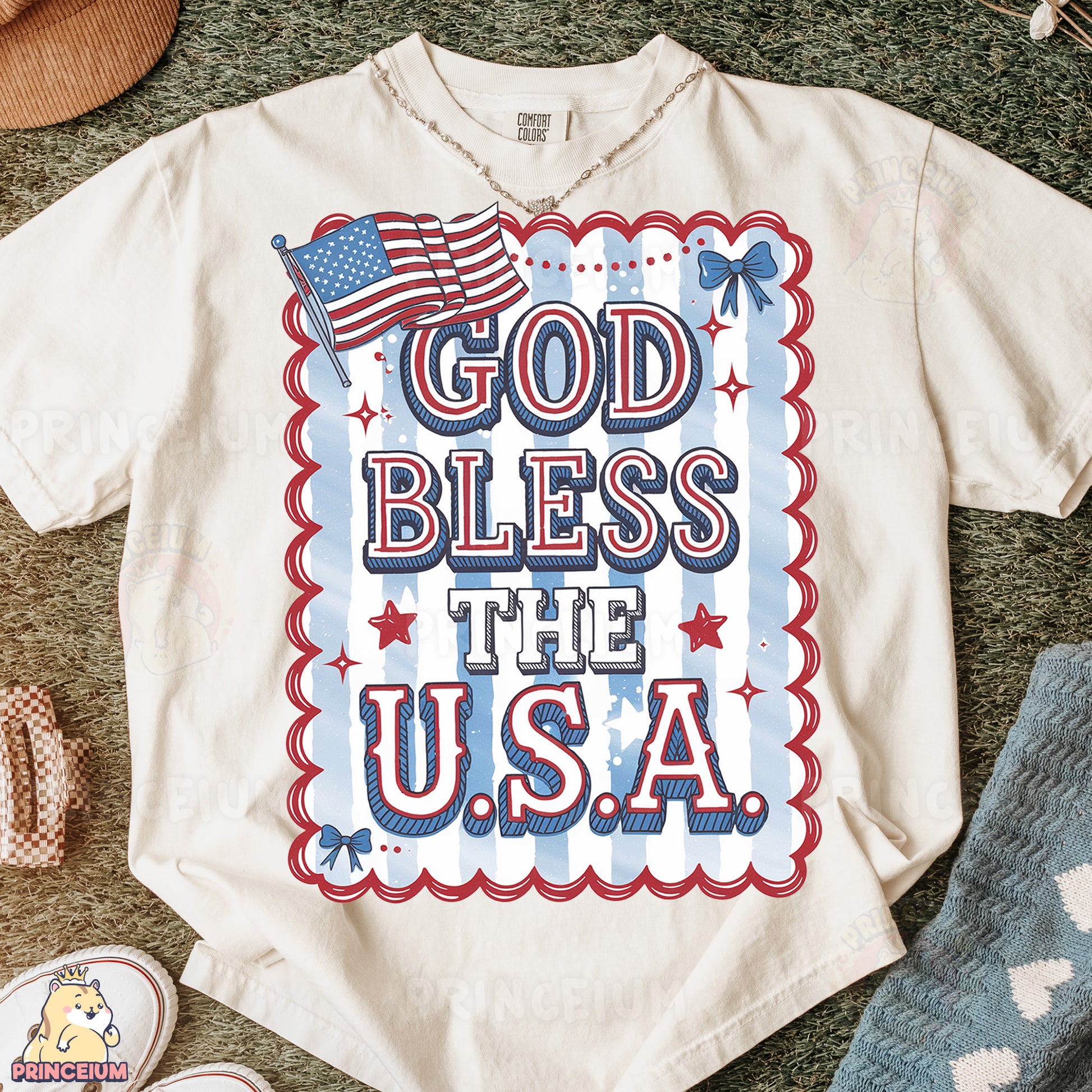 a t - shirt with the words god bless the usa on it