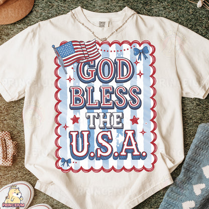 a t - shirt with the words god bless the usa on it