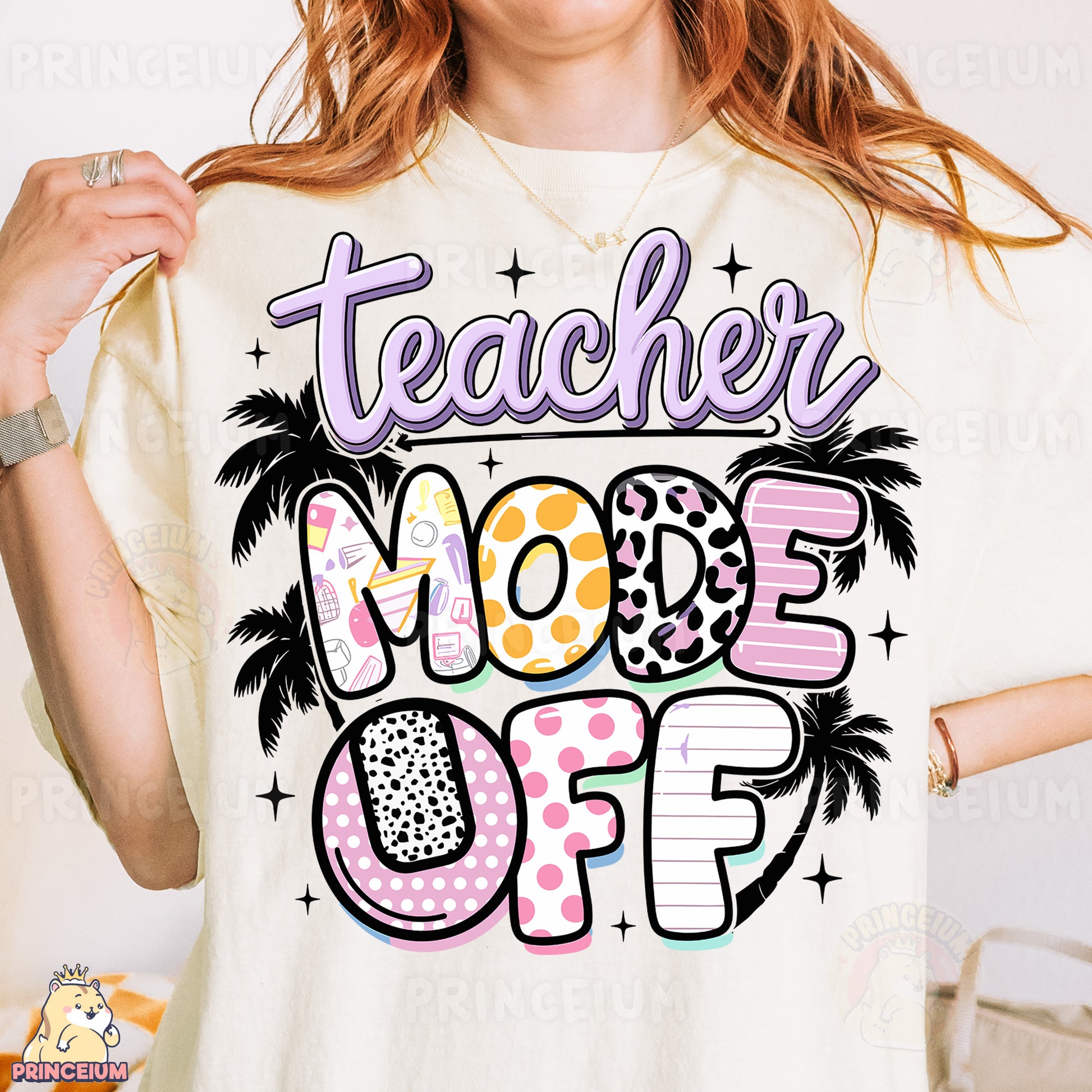a woman wearing a t - shirt that says teacher mode off