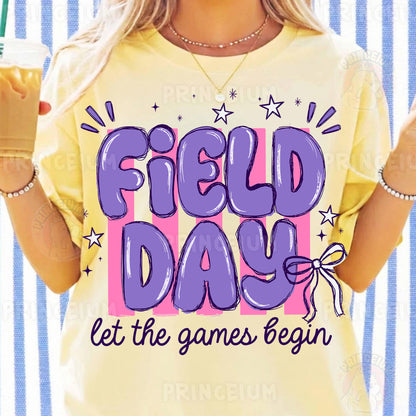 Field Day Let The Games Begin Sublimation Design PNG | Purple Bow School Field Day Digital Download