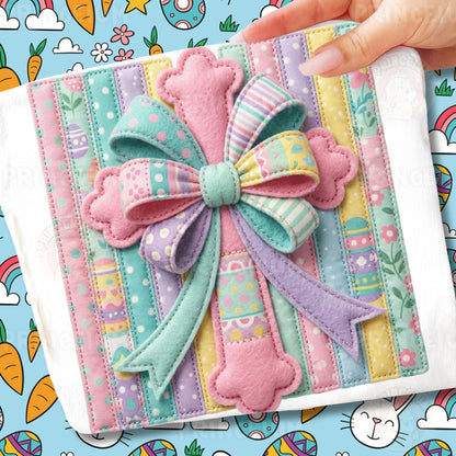 Easter Cross PNG, Pastel Patchwork Bow Cross Art, Christian Spring Faith Clipart Design