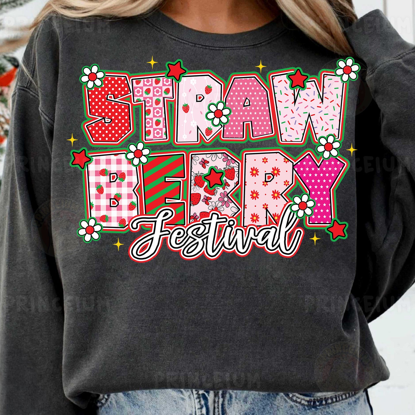 a woman wearing a gray crew neck sweatshirt with the words raw raw raw raw raw