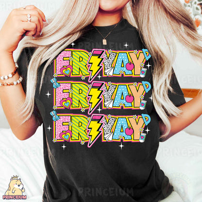 a woman wearing a black t - shirt with the words pray, pray, pray