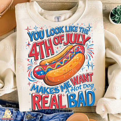 a white shirt with a hot dog on it