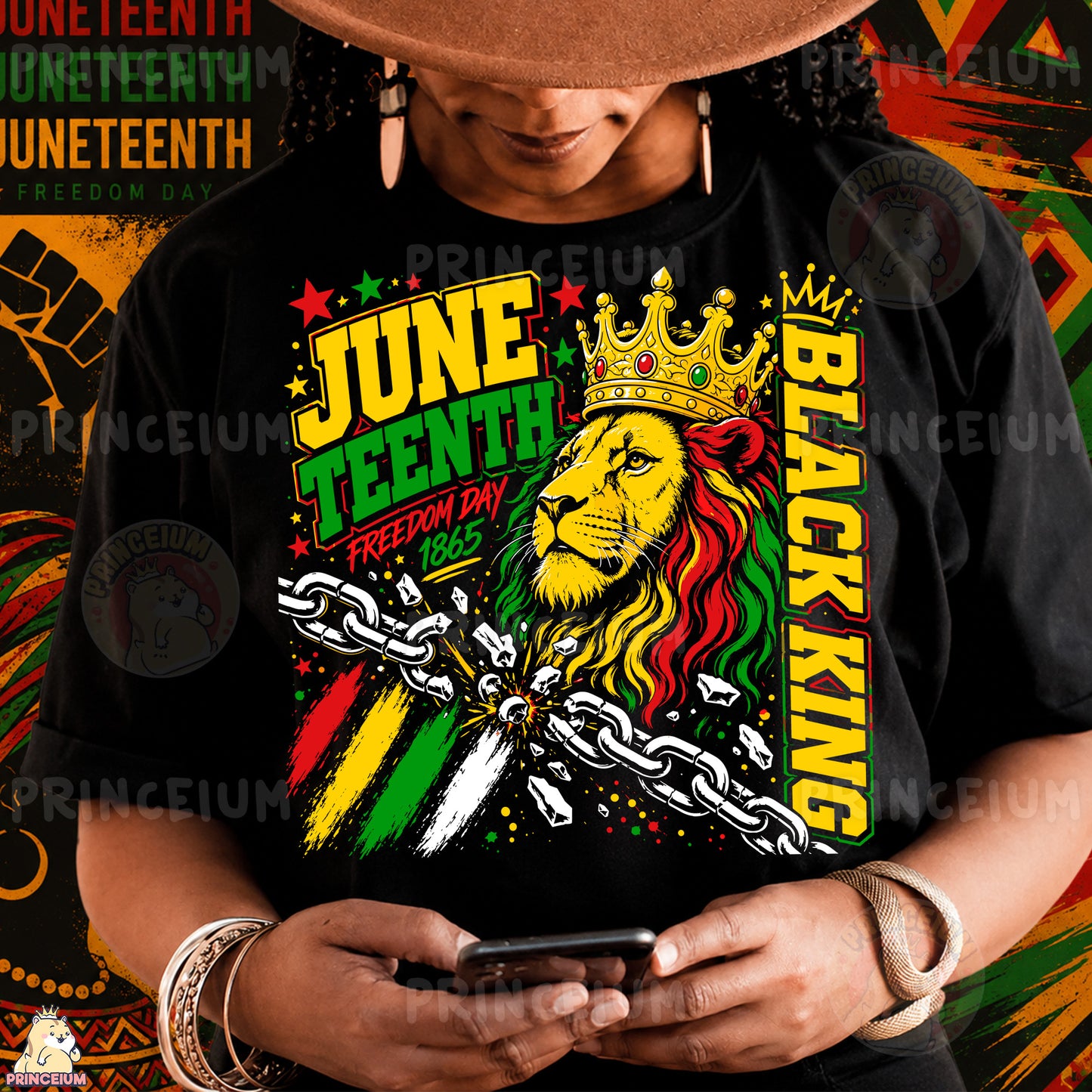 Black King Juneteenth Freedom Day 1865 Sublimation Design PNG Lion Crown Digital Download
