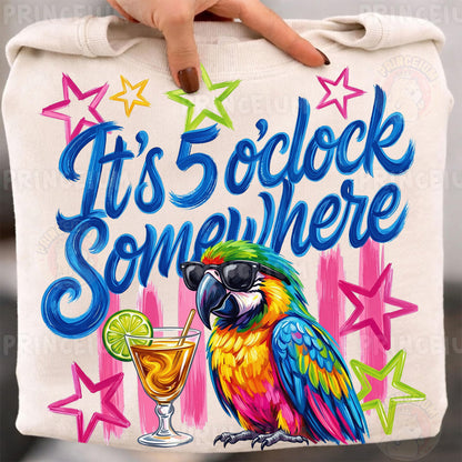It's 5 O'Clock Somewhere PNG - Funny Parrot Sublimation Design for Shirts
