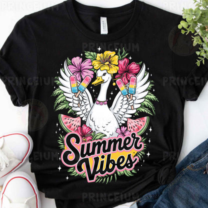 Summer Vibes Duck PNG – Cute Popsicle & Tropical Floral Digital Download
