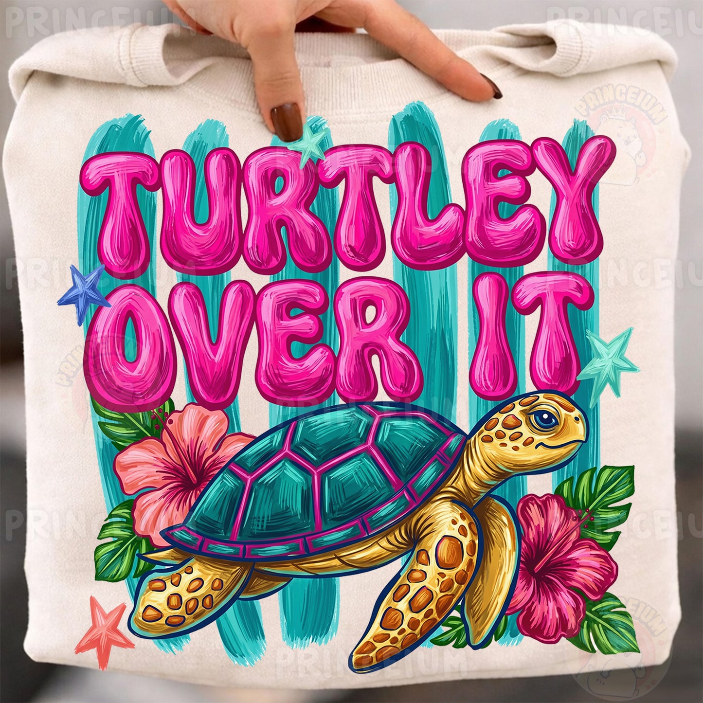Turtley Over It Sublimation Design PNG | Cute Sea Turtle Hibiscus Digital Download