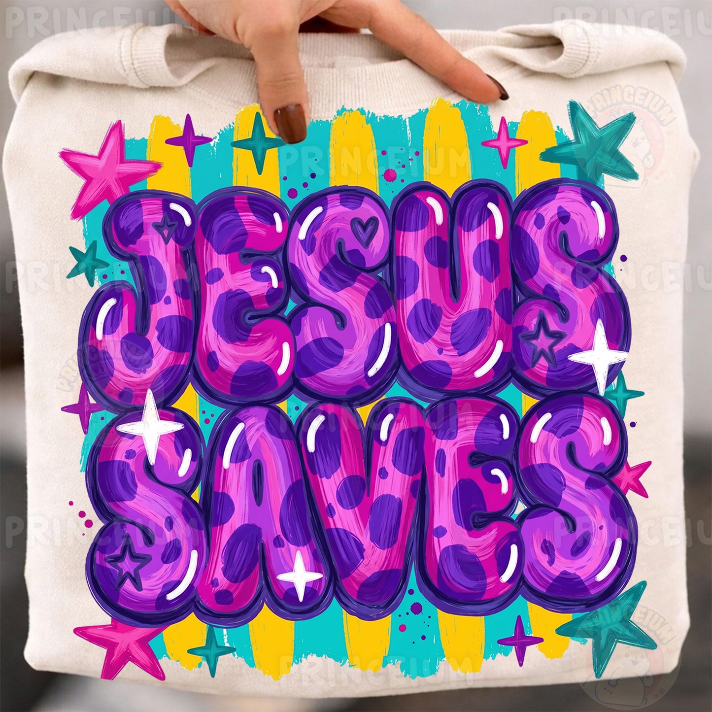 Jesus Saves Sublimation Design PNG | Colorful Leopard Print Christian Digital Download