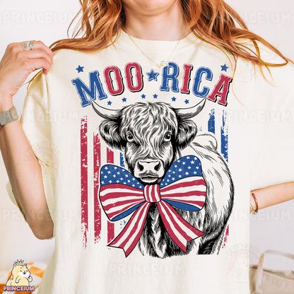 a woman wearing a t - shirt with a cow wearing a bow tie